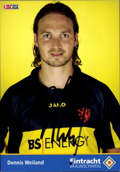 Autograph card footballer Dennis Weiland, Eintracht Braunschweig, autograph