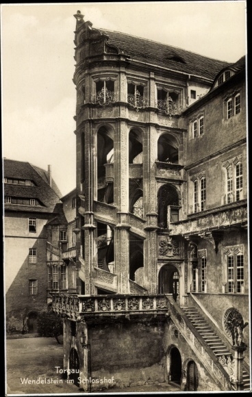 Ak Torgau an der Elbe Nordsachsen, Wendelstein im Schlosshof, Hartenfels
