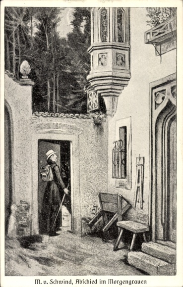 Artist Postcard Moritz von Schwind, Farewell at Dawn