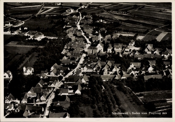 Postcard Schutterwald in Baden, aerial photograph