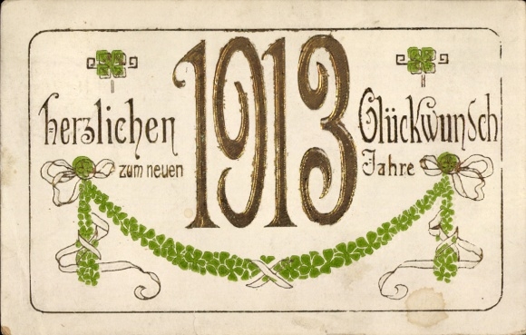 Embossed PC Happy New Year, year 1913, clover