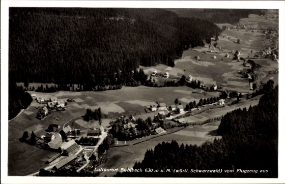 Ak Buhlbach Baiersbronn im Schwarzwald, Luftkurort  grüne Landschaft, verstreute Häuser