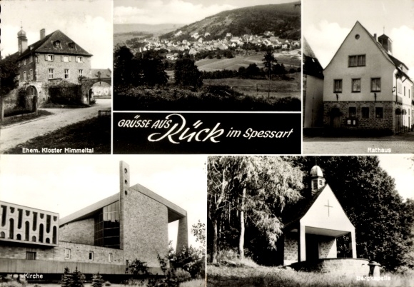 Postcard Rück Elsenfeld in Lower Franconia, former Himmeltal monastery, town hall, church, mountain chapel