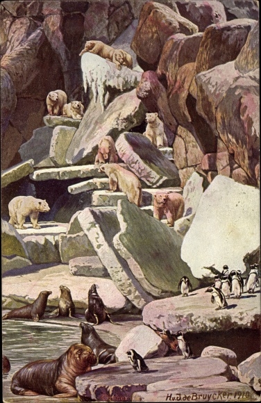 Artist PC Hamburg Eimsbüttel Stellingen, Carl Hagenbeck&#39;s zoo, walruses, polar bears, penguins
