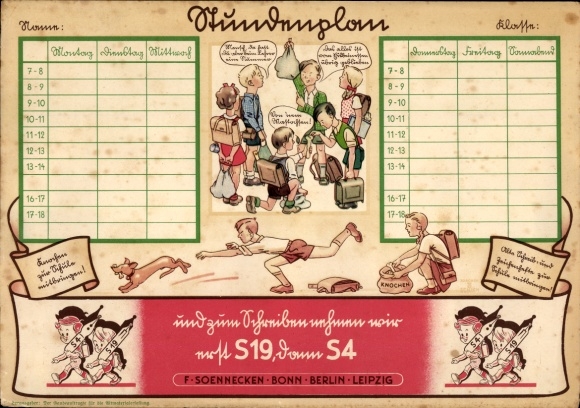 Timetable advertising Soennecken fountain pen, Bonn Berlin Leißzig, nibs S19, S4 around 1930