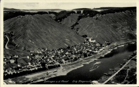 Ak Zeltingen an der Mosel, Luftaufnahme