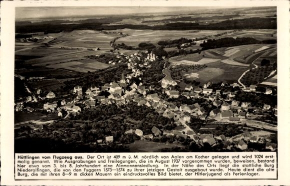Postcard Hüttlingen in Württemberg, aerial photograph