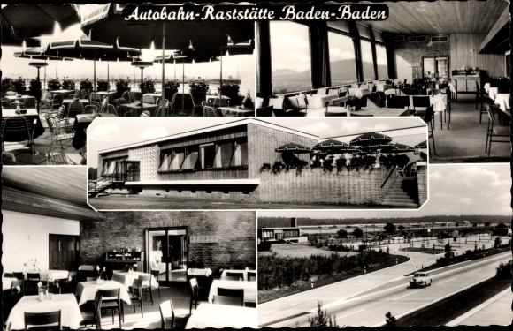Postcard Baden Baden am Schwarzwald, Autobahn rest stop, street