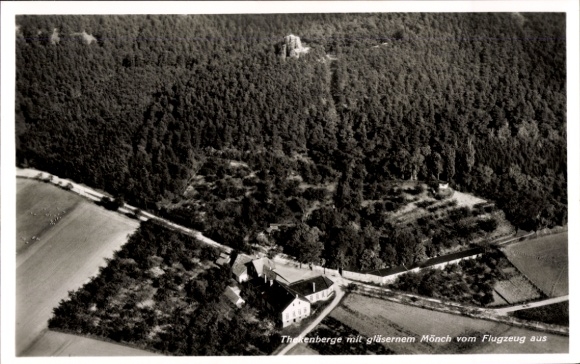 Ansichtkaart Langenstein Halberstadt in de Harz, Bargebergte, Transparante Monnik, luchtfoto
