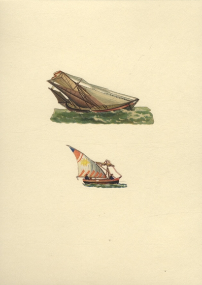 2 wafer sailing ships, approx. 4 x 9 cm and 3.5 x 6 cm