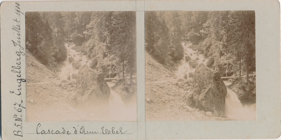 Stereo photo Engelberg Kt. Obwalden Switzerland, waterfall, 1900