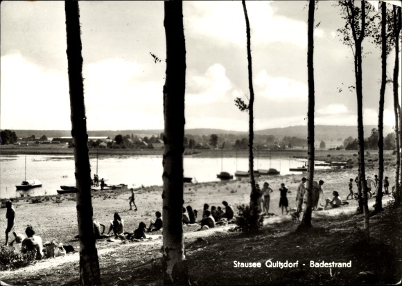 Postcard Quitzdorf am See Oberlausitz, reservoir, beach, bathers