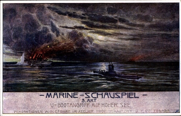 Künstler Ak Bitterlich, G., Marine-Schauspiel, U-Bootangriff auf hoher See, KuK Kriegsmarine I. WK