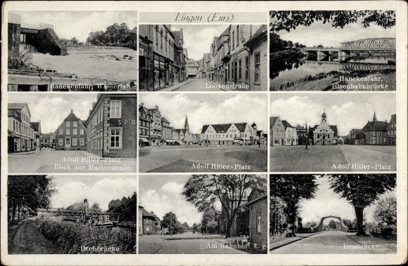 Ak Lingen im Emsland, Hanekenfähr, Adolf-Hitler-Platz, Emsbrücke, Drehbrücke, Marienstraße