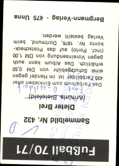 Obraz kolekcjonerski piłka nożna 1970/1971, zdjęcie nr 432, Dieter Brei, Arminia Bielefeld