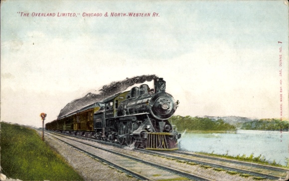 Postcard Railway Overland Limited, Chicago, North Western Ry