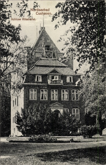 Postcard Ritzebüttel Cuxhaven in Lower Saxony, Ritzebüttel Castle, North Sea resort gardens