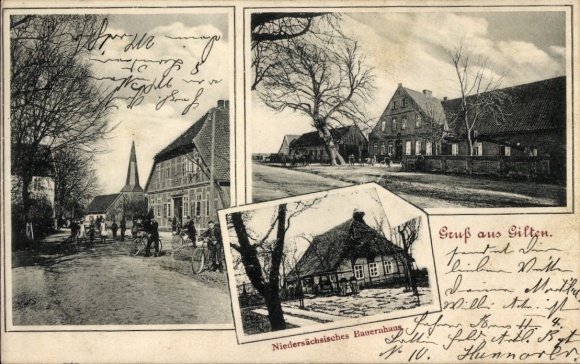 Postcard Gilten in Lower Saxony, farmhouse, church
