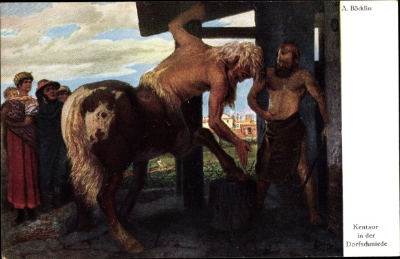 Artist Postcard Böcklin, Arnold, Centaur in the Village Forge, Centaurs