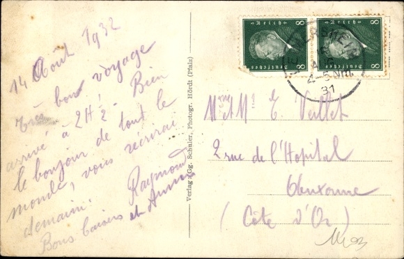 Postcard Leimersheim in the Palatinate, Inn zum Lamm, ferry