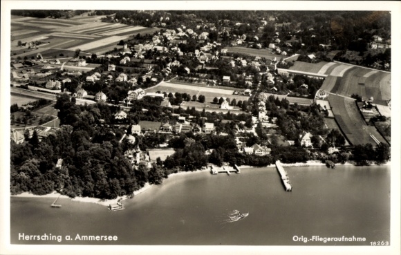 Postcard Herrsching am Ammersee, aerial photograph