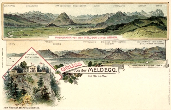 Litho Walzenhausen Kanton Appenzell Ausserrhoden Schweiz, Meldegg, Gasthaus, Panorama