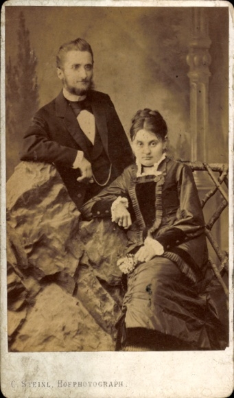 CdV portret man en vrouw, fotograaf C. Steinl, Landsberg an der Warthe