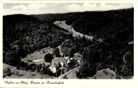 Ak Wyhlen am Rhein Baden, Landschaft mit Rhein, Pension zur Himmelspforte, Wald, Gebäude