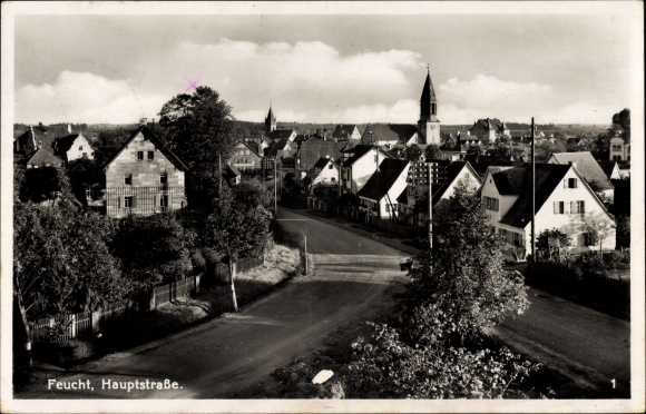 Ak Feucht im Kreis Nürnberger Land Mittelfranken, Blick in die Hauptstraße, Kirche