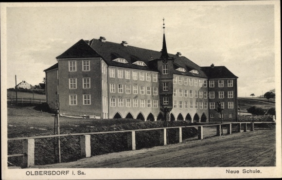 Postcard Olbersdorf in Saxony, new school