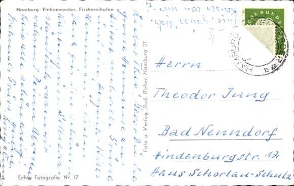 Postcard Hamburg Mitte Finkenwerder, view of the fishing port, sailing ships