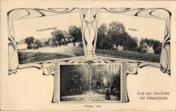 Postcard Neukollm Hoyerswerda in Upper Lusatia, Gasthof zum Auerhahn, forester's house, shooting range