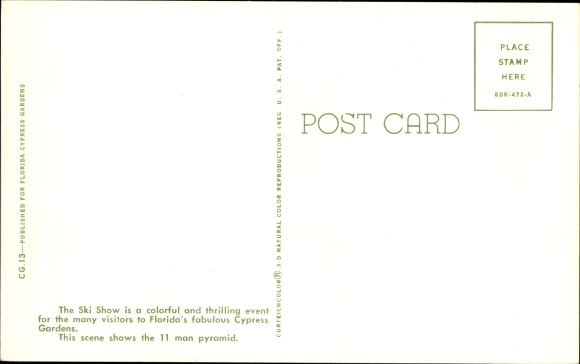 Postcard Florida USA, Water Skiing, Human Pyramid, Ski Show