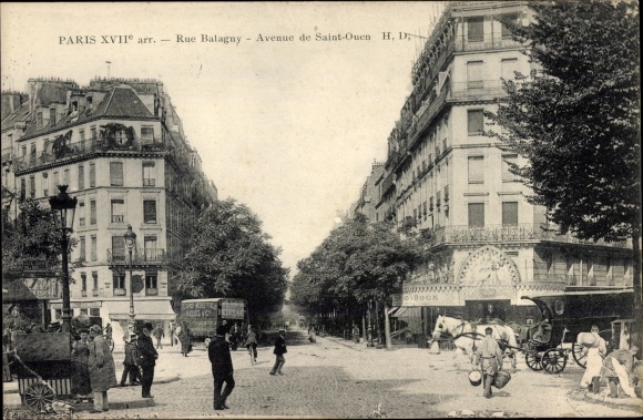PC Paris XVII., Rue Balagny, Avenue de Saint Ouen, horse-drawn omnibus