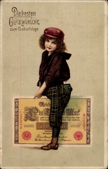 Embossed Postcard Congratulations Birthday, Banknote