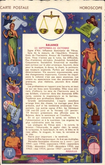 Postcard Zodiac sign, Libra