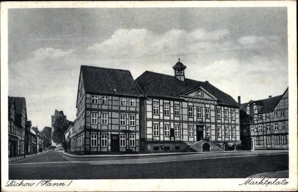 Postcard Lüchow in Wendland, market square, half-timbered houses