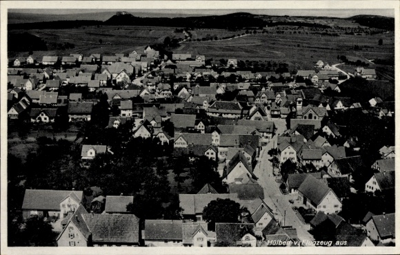 Postcard Hülben in the Swabian Alb, aerial view of residential buildings and streets, rural surroundings