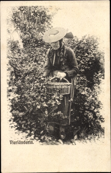 Postcard Vierländerin at the berry harvest