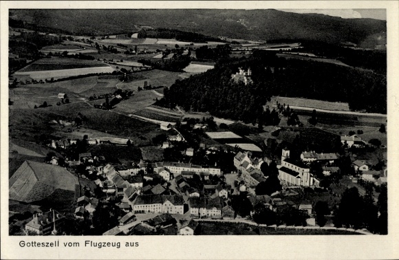 Postcard Gotteszell in Lower Bavaria, aerial photograph