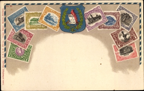 Embossed stamps PC Guatemala, coat of arms, Ottmar Zieher