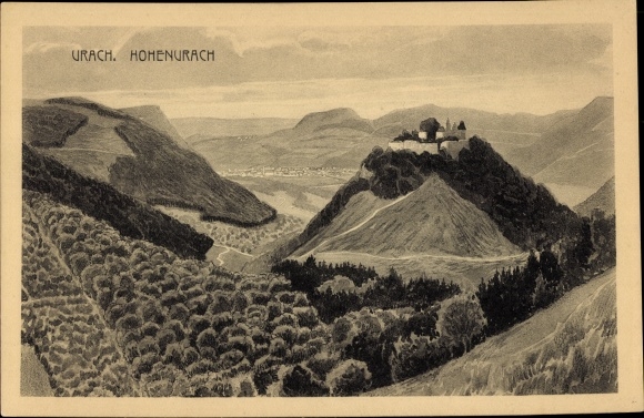 Postcard Bad Urach in the Swabian Alb, general view, Hohenurach Castle