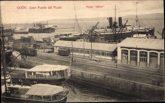 Ak Gijón Asturië Spanje, Grote Haven van Musel