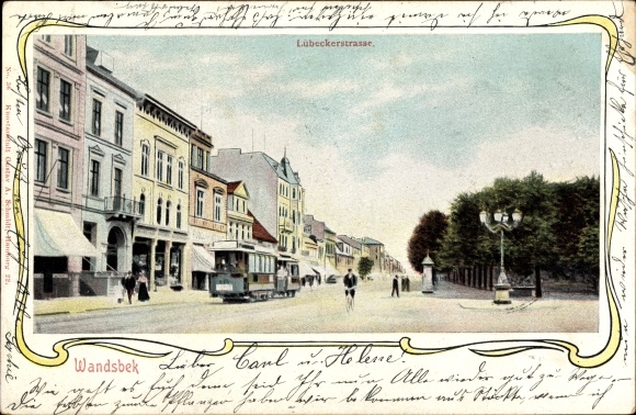Passepartout Postcard Hamburg Wandsbek, Lübecker Straße, tram