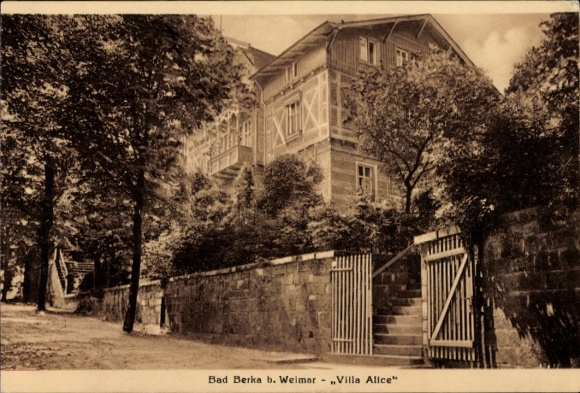 Ak Bad Berka in Thüringen, Villa Alice,  Architektur, umgeben von Bäumen, sepia Bild