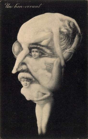 Artist Postcard Female Body, Male Face with Monocle, Metamorphosis, Un bon vivant