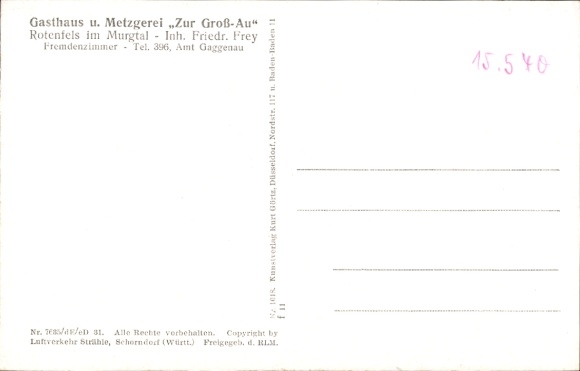 Postcard Bad Rotenfels Gaggenau in the Murgtal, aerial photograph, Gasthaus zur Gross-Au