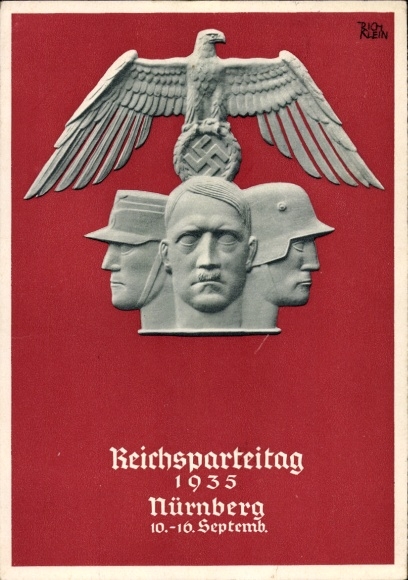 Artist Postcard Klein, R., NSDAP Reich Party Rally 1935, Adolf Hitler bust, Reich eagle, SA, SS