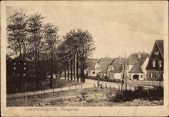 Ak Herzogenrath in Nordrhein Westfalen, Partie am Tiergarten, Wohnhäuser, Kinder