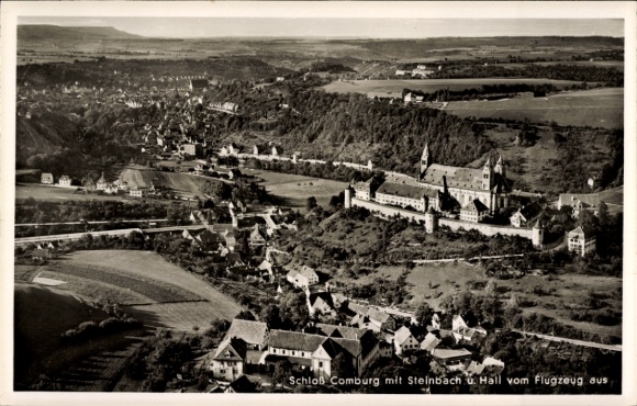 Ak Comburg Schwäbisch Hall in Württemberg, Fliegeraufnahme, Schloss mit Steinbach